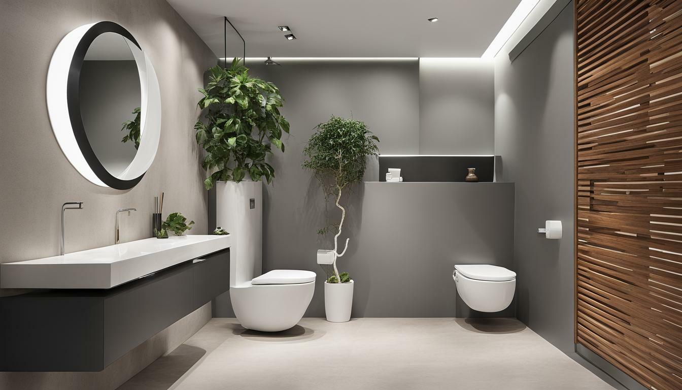 Modern bathroom or WC toilet interior, with clean detais and