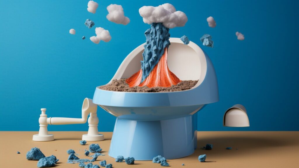 unclog a toilet with the model volcano method